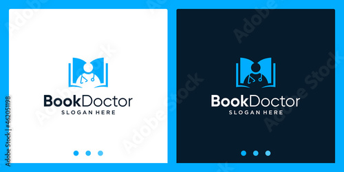 Open book logo design inspiration with doctor design logo. Premium Vector