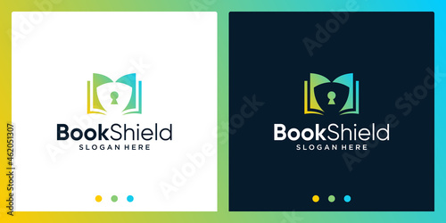 Open book logo design inspiration with shield design logo. Premium Vector