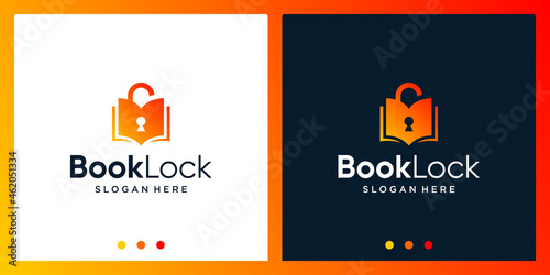 Open book logo design inspiration with padlock design logo. Premium Vector