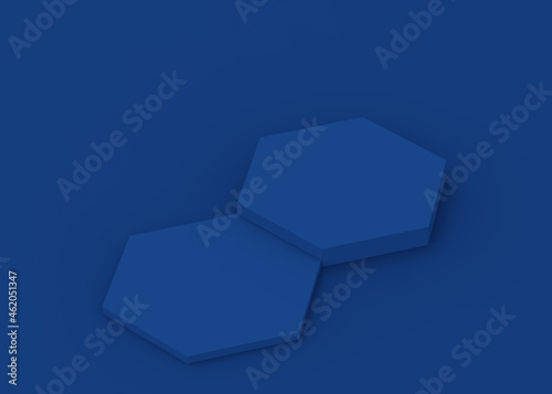 Abstract 3d blue dark hexagon podium minimal studio background.