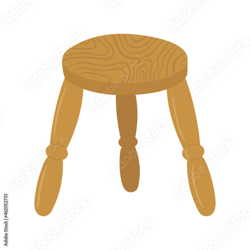 Country stool element with hand drawn wooden texture. Rustic kitchen chair vector illustration. Doodle furniture drawing