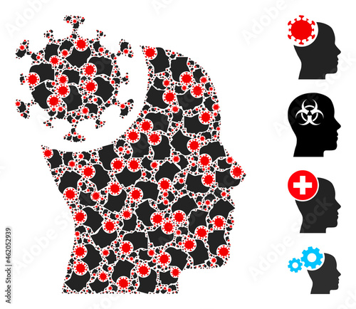 Vector head virus collage is made of repeating itself head virus parts. Recursive collage for head virus.