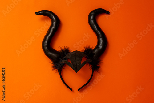 Billede på lærred Halloween costume, black horns fairytale character