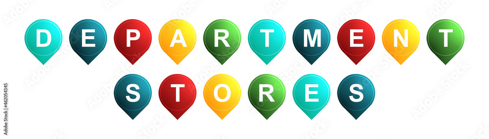 Department Stores - text written on Isolated Shapes with White background Department Stores - text written on Isolated Shapes with White background