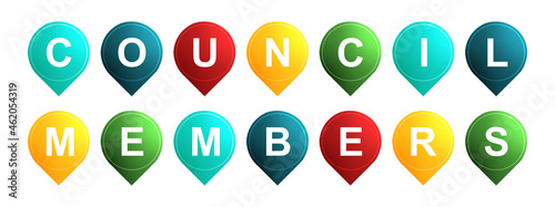 Council Members - text written on Isolated Shapes with White background