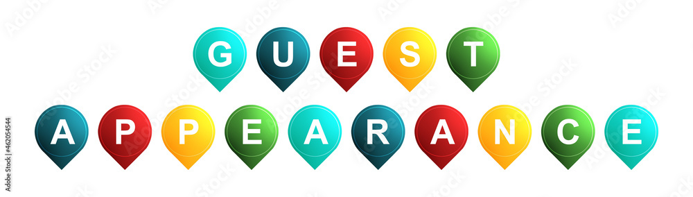 Guest Appearance - text written on Isolated Shapes with White background