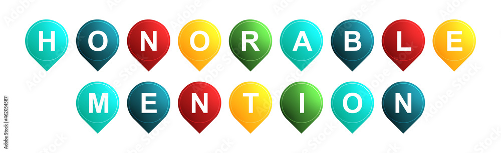 Honorable Mention - text written on Isolated Shapes with White background Honorable Mention - text written on Isolated Shapes with White background