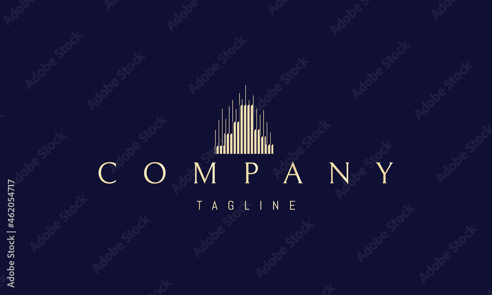 Vector golden logo on which an abstract image of a glowing city.