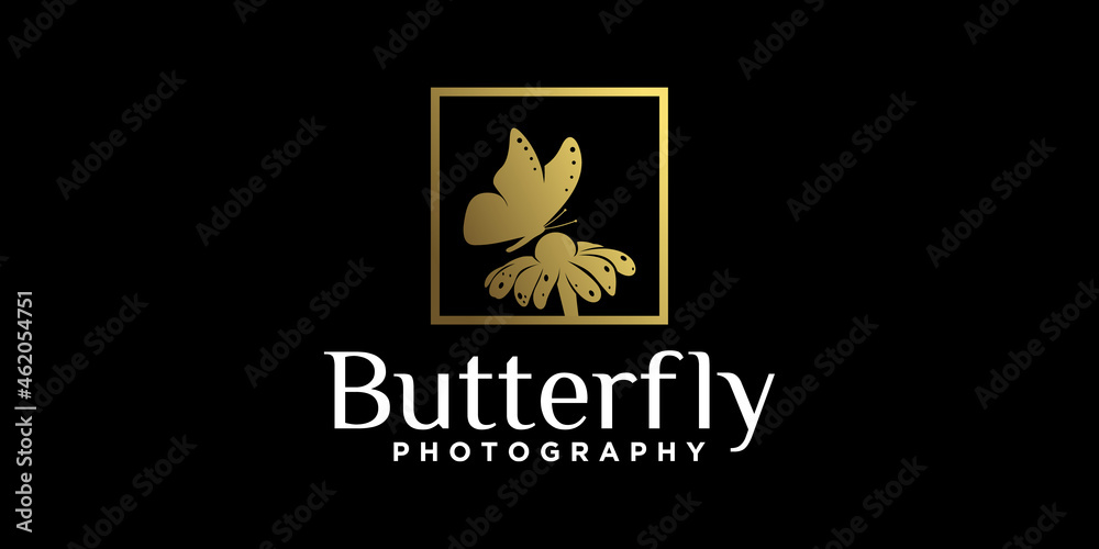 Fototapeta premium butterfly sucking flower logo design, beautiful animal in gold color
