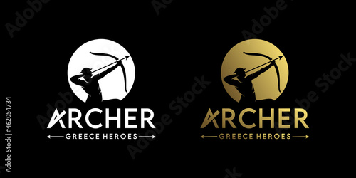 archer logo design inspiration, with greek warrior silhouette, vintage logo design