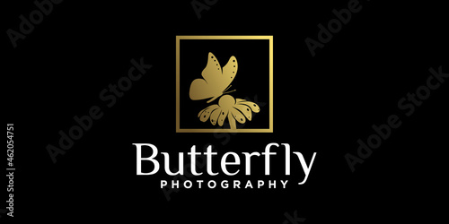 butterfly sucking flower logo design, beautiful animal in gold color