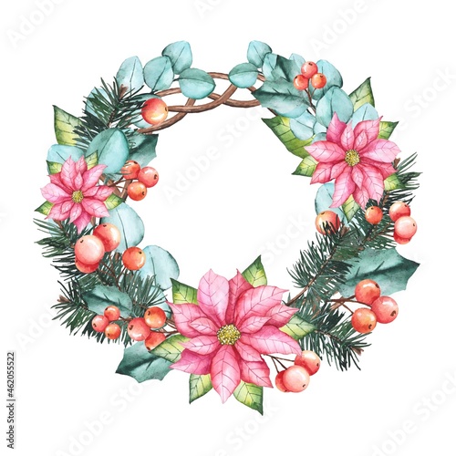 watercolor christmas wreath concept vector design illustration