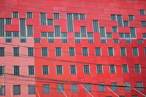 red brick wall with windows