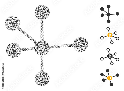 Vector node connections fractal is constructed from repeating fractal node connections parts. Fractal mosaic for node connections.