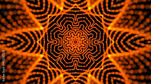 Abstract kaleidoscopic background. Symmetrical circular motion design. 3d rendering computer generated backdrop. Seamless loopable background.