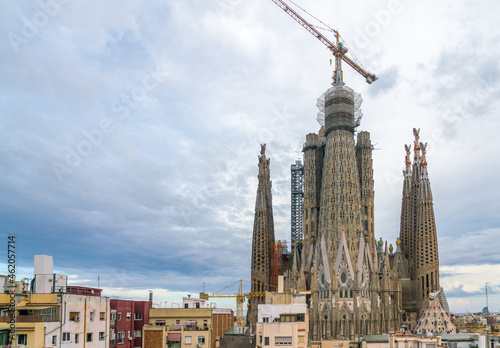 Aerial View of the Sagrada Familia Building With Cloudy Skies during Day time © porqueno