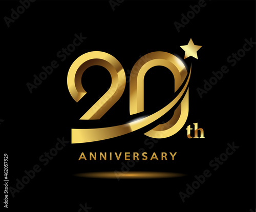 Golden 20 year anniversary celebration logo design with star symbol