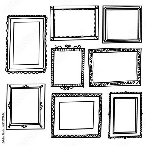 Doodle picture frame. Hand drawn vintage sketchy shape. Vector collection