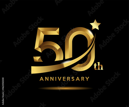 Golden 50 year anniversary celebration logo design with star symbol