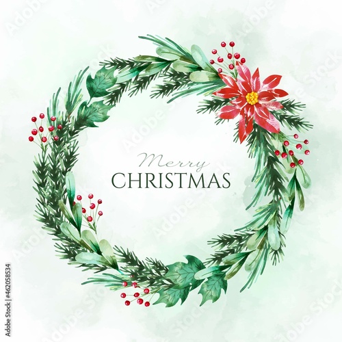 watercolor christmas wreath template vector design illustration