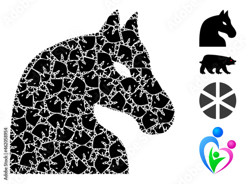 Vector chess horse fractal is organized of scattered fractal chess horse elements. Fractal mosaic for chess horse.