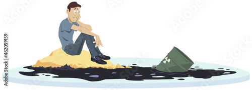 Ecological catastrophe. Sad man. Illustration for internet and mobile website.