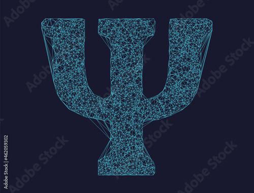 Vector polygonal Psi symbol isolated on dark background