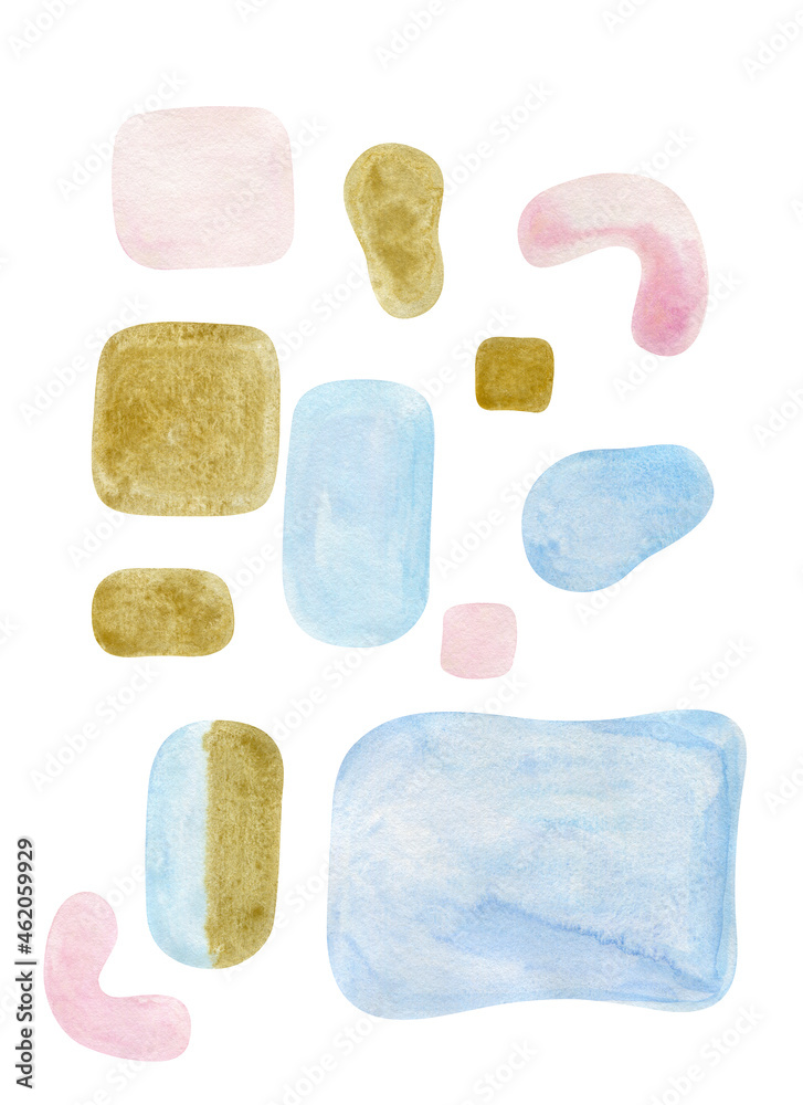 Abstract blue and pink watercolor set with gold elements Abstract blue and pink watercolor set with gold elements