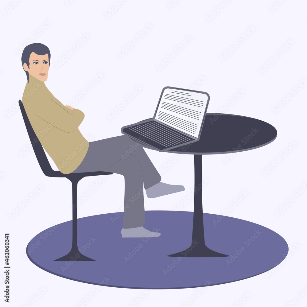Fototapeta premium Writer, journalist ponders over the text at the work table, characteristic - vector.