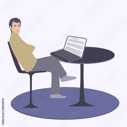 Writer, journalist ponders over the text at the work table, characteristic - vector.