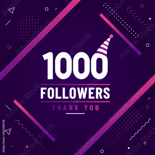 Thank you 1000 followers, 1K followers celebration modern colorful design.