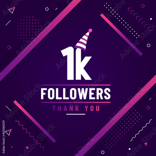Thank you 1K followers, 1000 followers celebration modern colorful design.