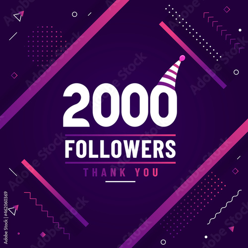 Thank you 2000 followers, 2K followers celebration modern colorful design.