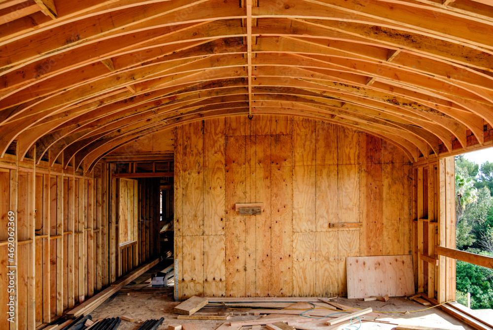 Wood framed ellipse ceiling and shear walls Wood framed ellipse ceiling and shear walls