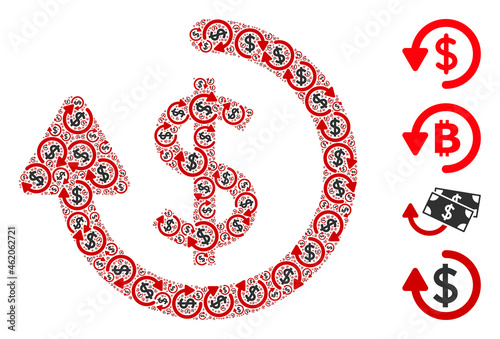 Vector refund mosaic is constructed of random fractal refund pictograms. Fractal mosaic of refund.
