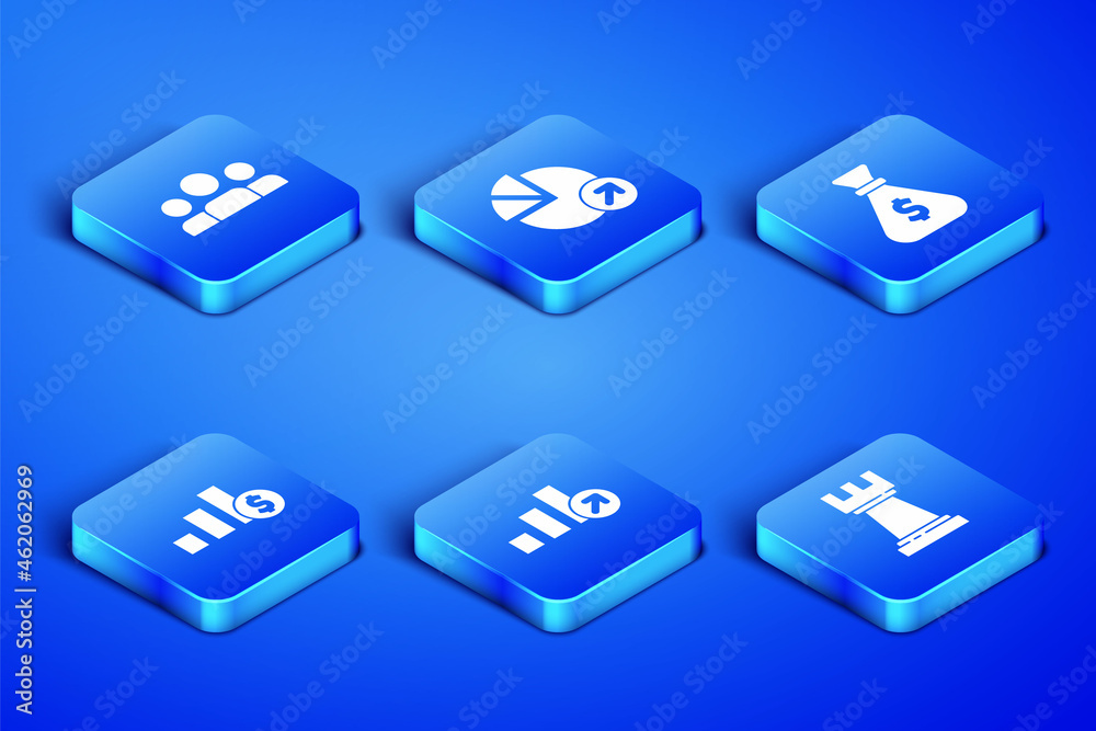 Set Chess, Users group, Financial growth, Pie chart and dollar, and Money bag icon. Vector Set Chess, Users group, Financial growth, Pie chart and dollar, and Money bag icon. Vector