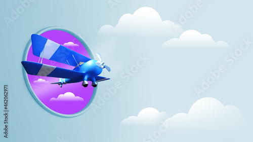 Blue paraglider plane. Bipl...