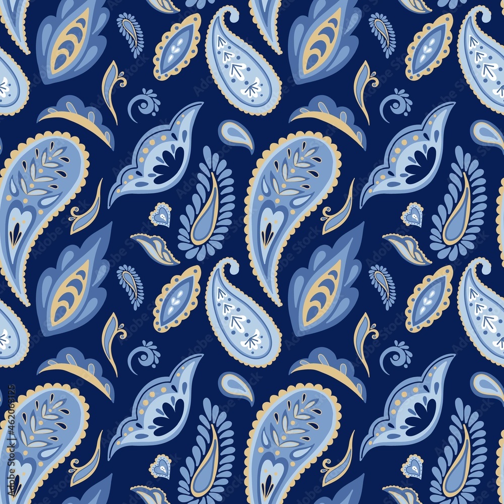 Abstract indian paisley ornament, vector seamless pattern