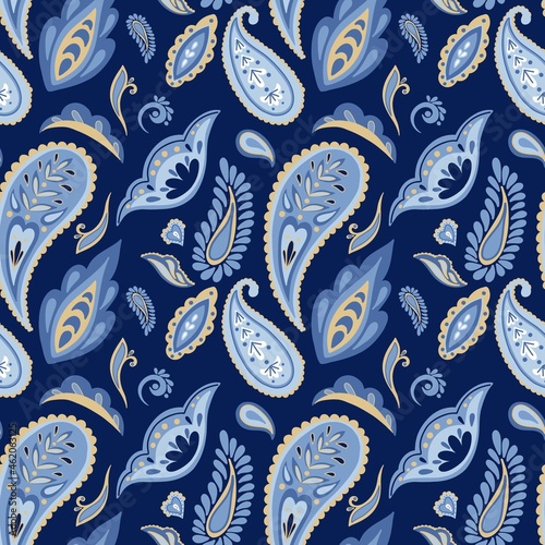 Abstract indian paisley ornament, vector seamless pattern