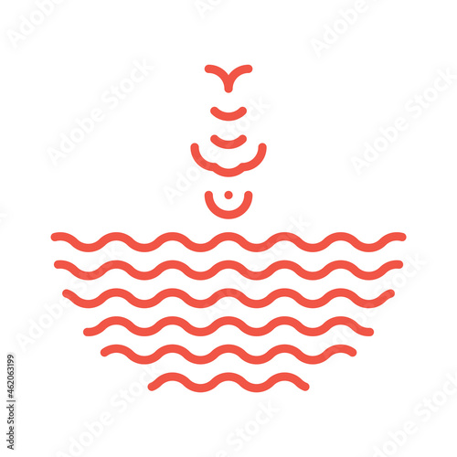 Fish jumping from water waves logo. Poke bowl logotype in linear style. Fish ramen noodles soup symbol isolated. Seafood icon for restaurant, food delivery, store, menu collection