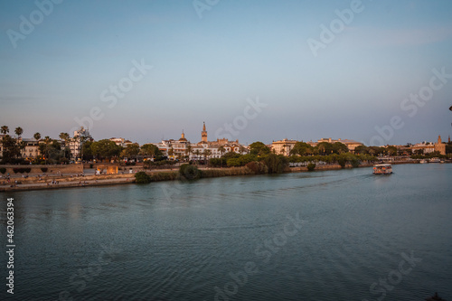 houses along the river at dusk