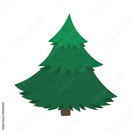 Cute cartoon bright Christmas fir tree for new year design, labels, coloring books, kids apps, greeting cards, pattern