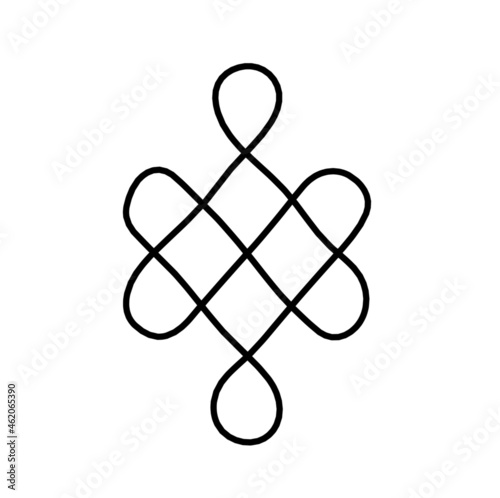 Sign of endless auspicious knot as line drawing on the white background. Vector