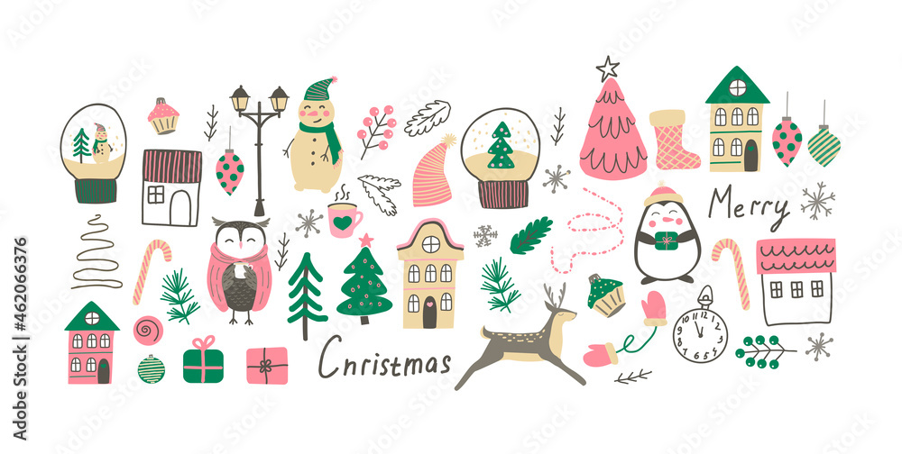 Collection of vector Christmas elements. modern boho minimalism. Merry christmas and new year. Winter stickers for design.Lots of drawings. Collection of vector Christmas elements. modern boho minimalism. Merry christmas and new year. Winter stickers for design.Lots of drawings.