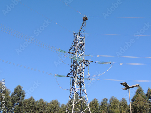 Torre de transmissão de energia elétrica em alta tensão photo