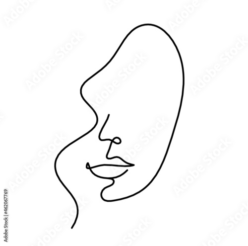 Woman silhouette face as line drawing picture on white