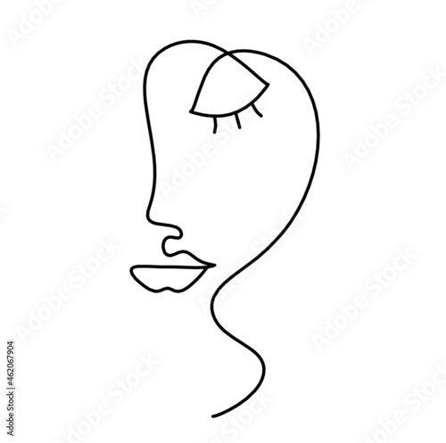 Woman silhouette face as line drawing picture on white
