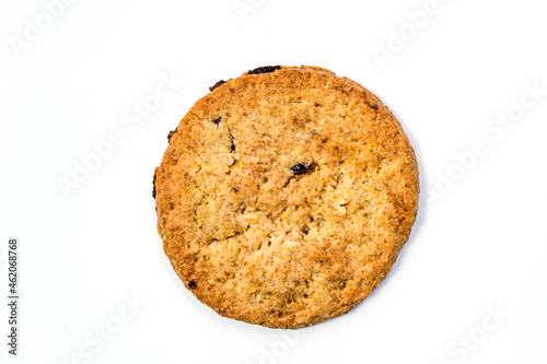 Close up delicious homemade milk cookie or biscuit with Raisin - isolated on white background with clipping path