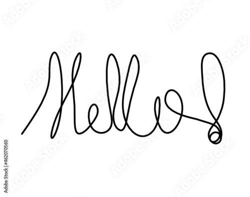 Calligraphic inscription of word "hello" as continuous line drawing on white background. Vector