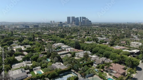 Beverly Hills and Century City Daytime Aerial Shot Back Los Angeles California
